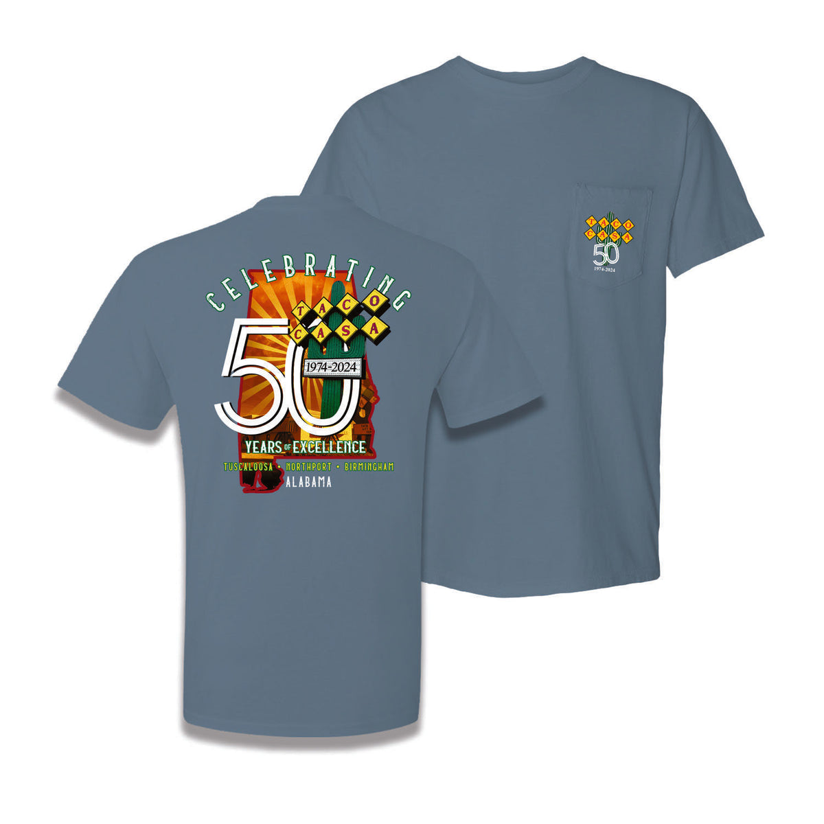 Taco Casa 50th Anniversary State T-Shirt – Taco Casa Tuscaloosa