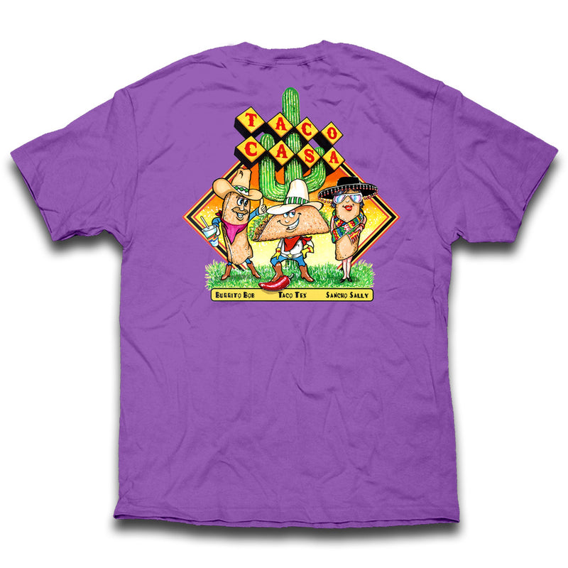 Taco Casa Character T-shirt - Purple – Taco Casa Tuscaloosa